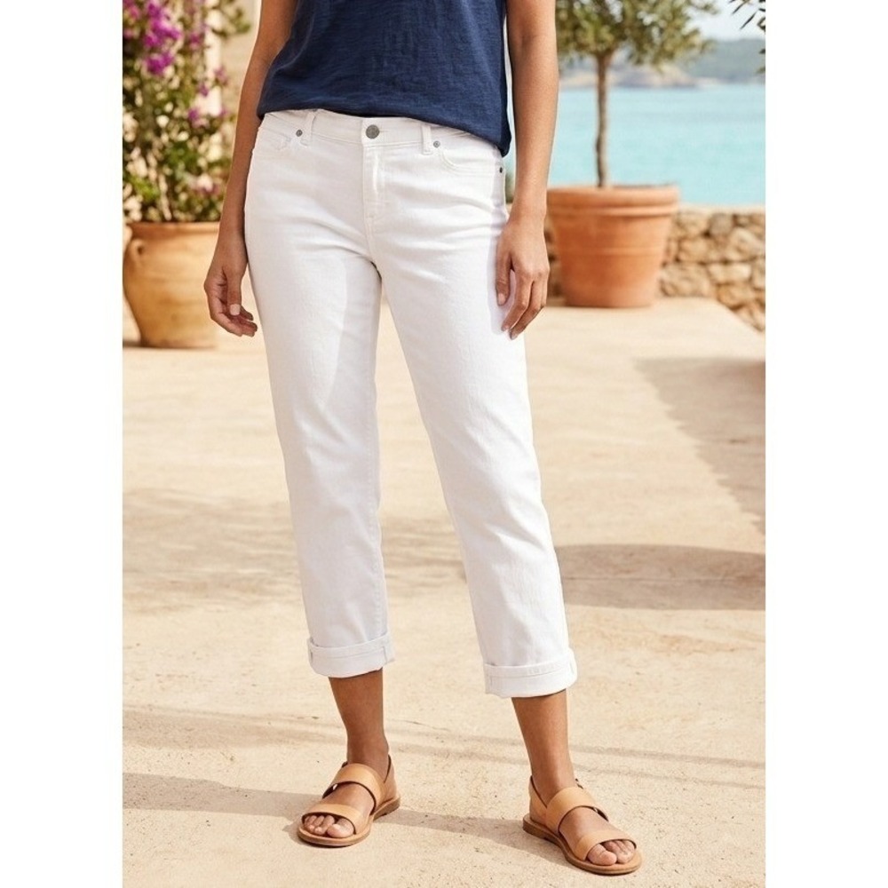 J. Jill Authentic Fit Cropped Jeans White Denim Sz 10 Petite Stretch Minimalist